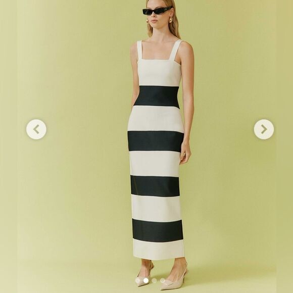 CURAAE ELLE CREPE KNIT MAXI DRESS in White & Black Cocktail Size S NWT - Picture 1 of 6